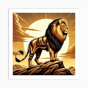 Lion Standing On A Rock Art Print