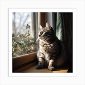 Cat Looking Out The Window Art Print