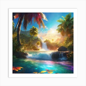 Waterfall In The Jungle 9 Art Print