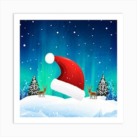 Christmas Hat And Reindeer Art Print