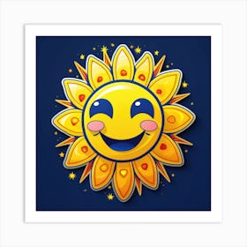 Lovely smiling sun on a blue gradient background 102 Art Print