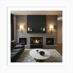 Modern Living Room With Fireplace 17 Art Print