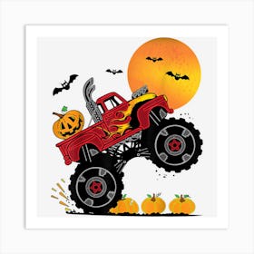 Pink Spooky Halloween Monster Truck Pumpkin Mummy Dinosaur Art Print