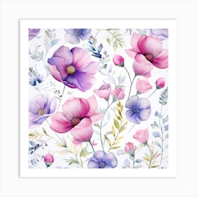 Watercolor Flowers Seamless Pattern 1 Art Print