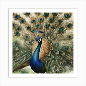 Peacock Watercolor  Art Print