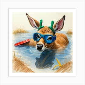 Deer In The Water 27 Art Print