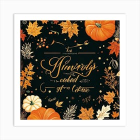 Calligraphic Typography Capturing The Essence Of Gratitude And Harvest Maple Leaves And Pumpkins Ad (5) Art Print