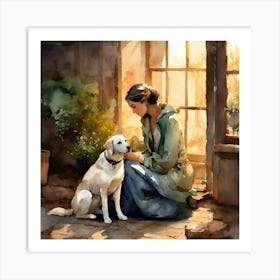 Girl with a dog Art Print