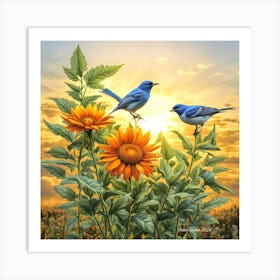 Two Blue Birds, by Peter Ghetu 2024 Art Print