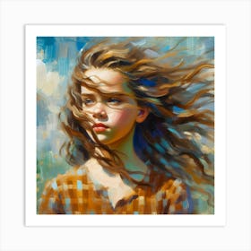 Girl With Wind In Her Hair Art Print