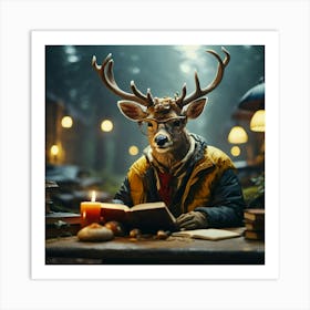 Deer Reading A Book 4 Art Print