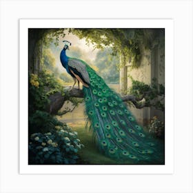 The Majestic Peacock Perched On A Lush Tree Branch 1 Art Print