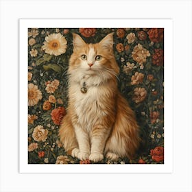 Cat In Flowers Art Art Print