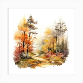 Watercolor Of Autumn Forest 4 Art Print