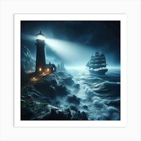 Lighthouse At Night 9 Art Print