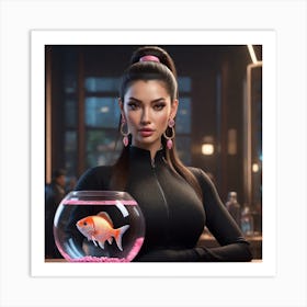 Woman With A Fish Bowl Art Print