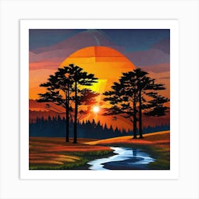 Sunset In The Woods 24 Art Print