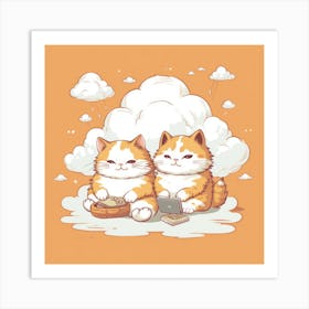 Two Cats On Clouds Art Print