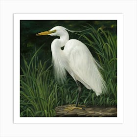 Egret William Morris Style Bird (7) Art Print