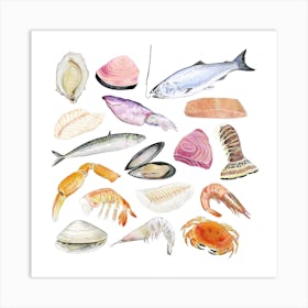 Sea Food Colourful Square Art Print