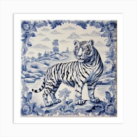 Tiger Delft Tile Illustration 3 Art Print