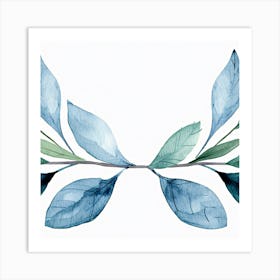 Blue Watercolor Leaves Art Print