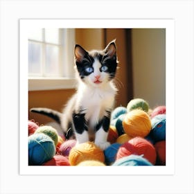 Kitten In A Pile Of Yarn Art Print