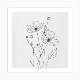 Line Drawing Of Flowers 1 Art Print