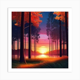 Sunset In The Forest 36 Art Print