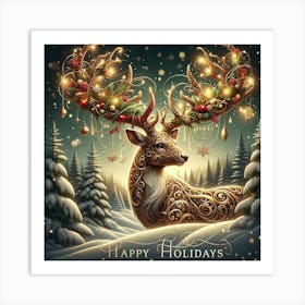 Happy Holidays Deer Art Print