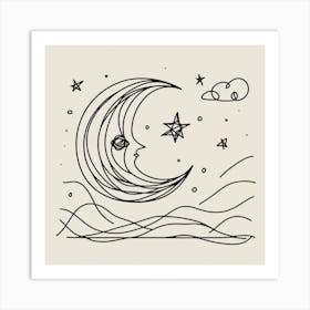 Moon and stars Picasso style 3 Art Print