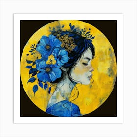 Blue Flower Girl 3 Art Print