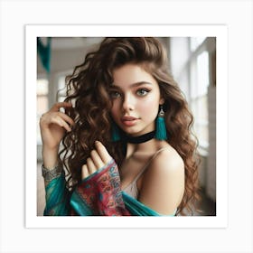 Beautiful Girl With Curly Hair Art Print