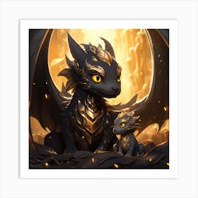 Black and Gold Dragon, YA Fantasy Fiction Dragons Art Print
