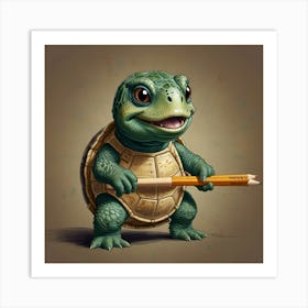 Turtle With Pencil Art Print