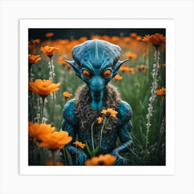 Alien In A Field Of Flowers Art Print