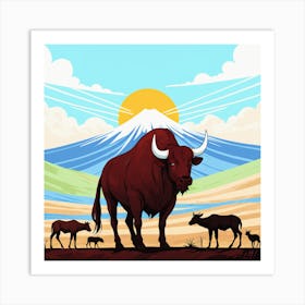 Bulls In The Desert 2 Art Print