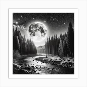 Full Moon Over The Forest Art Print