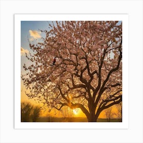 Cherry Blossom Tree At Sunset Art Print