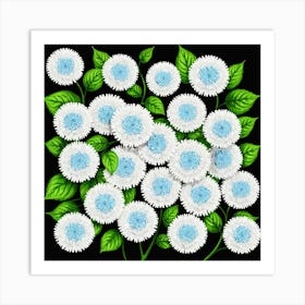 White And Blue Chrysanthemums 1 Art Print