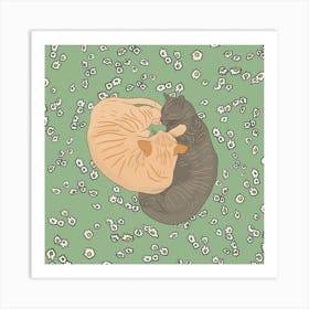 Beautiful cats chilling on a bed of white flowers - into the garden Art Print