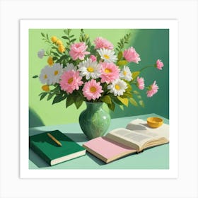 Book And Flowers 1 Art Print