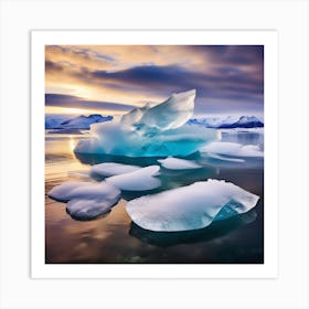 Icebergs At Sunset 27 Art Print