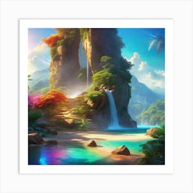 Waterfall In The Jungle 17 Art Print