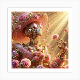 Robot With Flowers 1 Art Print