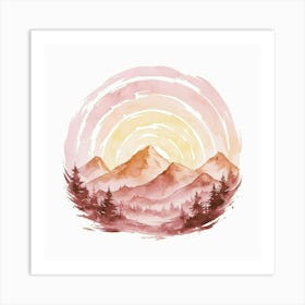 Watercolor Of Mountains Art Print