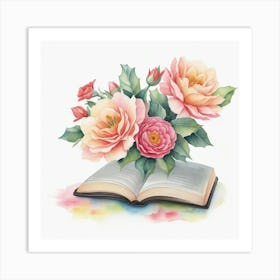 Open Book With Flowers Art Print