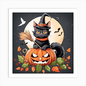Cute Cat Halloween Pumpkin (11) Art Print