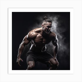 Muscular Man Lifting Weights Art Print