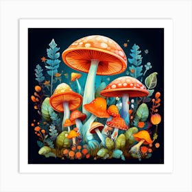 Mushrooms In The Forest 50 Art Print